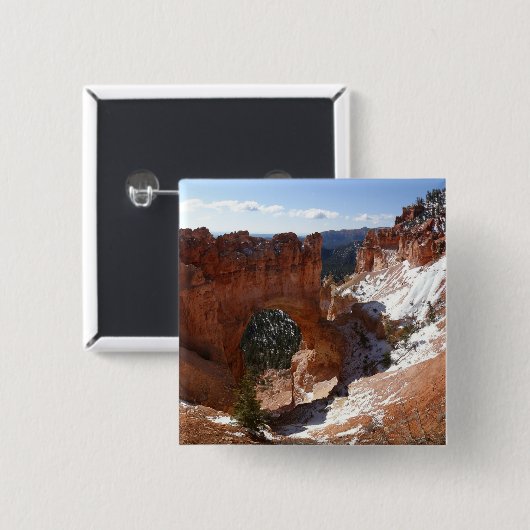 Bryce Canyon Natural Bridge Snowy Landscape Foto Button (Vorne & Hinten)