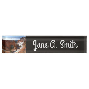 Bryce Canyon Natural Bridge Snowy Landscape Foto Namensplakette