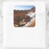 Bryce Canyon Natural Bridge Snowy Landscape Foto Quadratischer Aufkleber (Tasche)