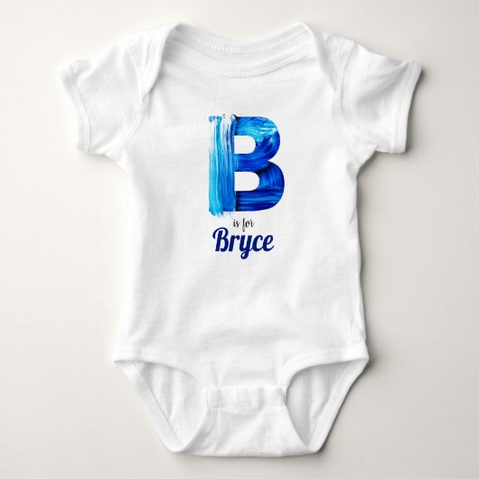 Bryce Name Reveal Letter Boy Blue Paint Newborn Baby Strampler (Vorderseite)