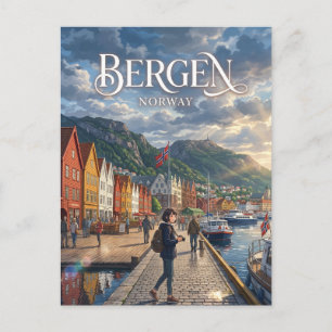 Bryggen Hanseatischer Kai Norwegen Postkarte