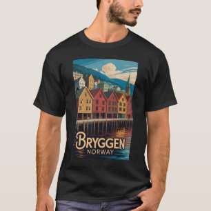 Bryggen Norwegen Illustration Reise Kunst Bergen T-Shirt