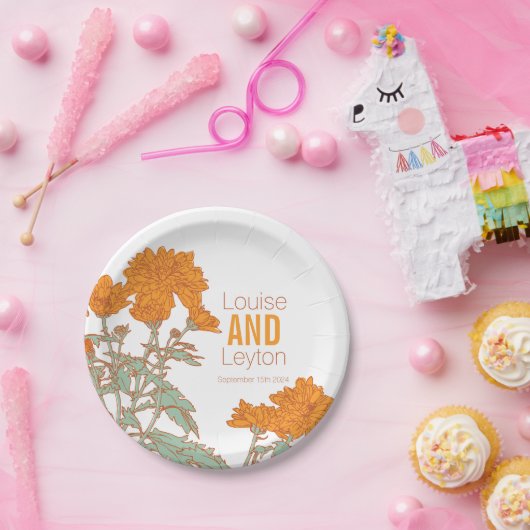 Brysanthemumorange-Blume Hochzeitssänger Teller (Party)