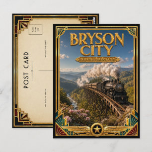 Bryson City North Carolina Vintage Art Deco Golden Postkarte
