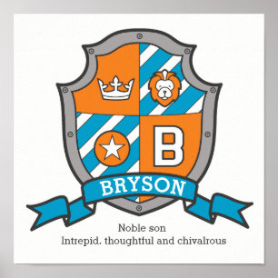 Bryson Jungenname und Bedeutung Orange Wappen Post Poster