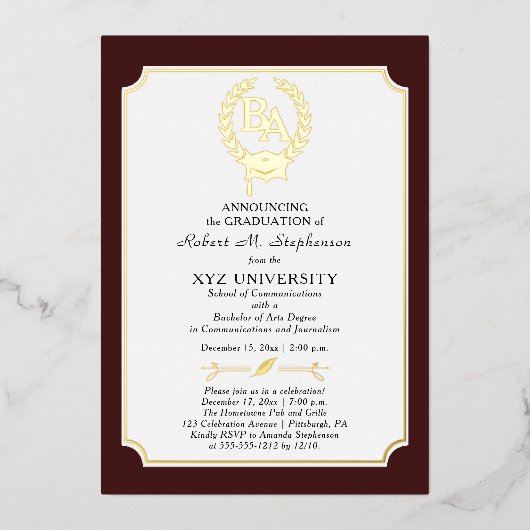 BS - Bachelor of Arts Degree Uni-Abschluss Folieneinladung (Vorderseite)