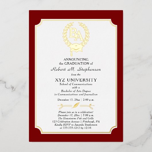 BS - Bachelor of Arts Degree Uni-Abschluss Folieneinladung (Vorderseite)