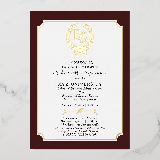 BS - Bachelor of Science Degree Uni-Abschluss Folieneinladung (Vorderseite)