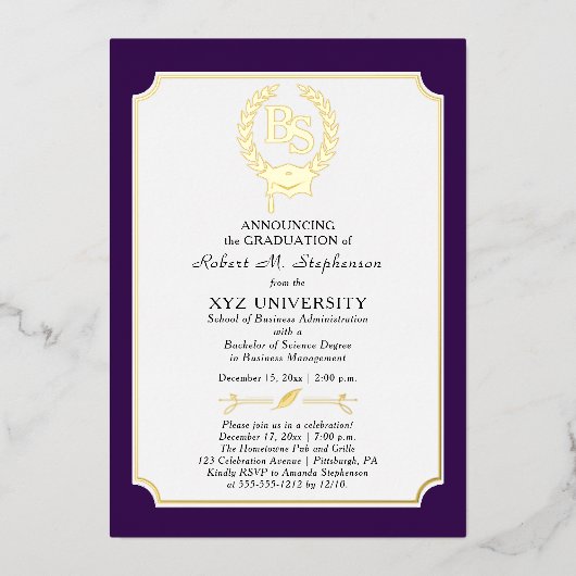 BS - Bachelor of Science Degree Uni-Abschluss Folieneinladung (Vorderseite)