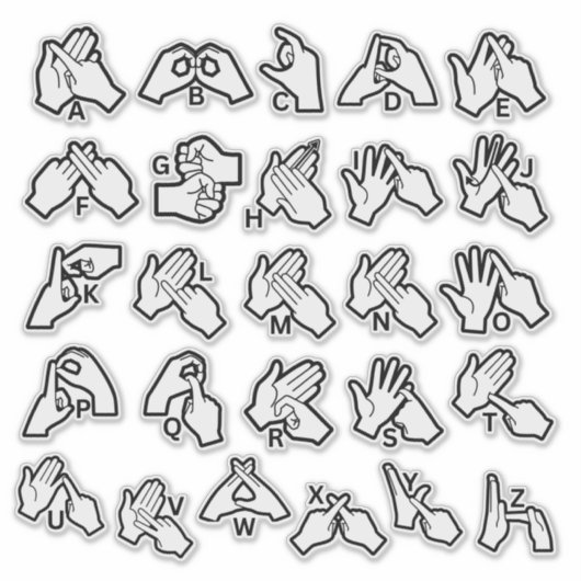 BSL/Auslan Alphabet Sticker – Visual Learning Aid (Vorderseite)