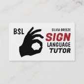 BSL, Okay Gesture, Zeichensprache Tutor, Lehrer Visitenkarte (Vorderseite)