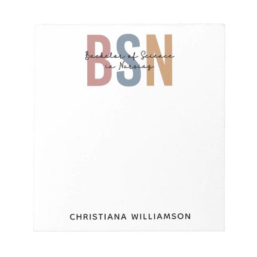 BSN Bachelor of Science in Nursing Abschluss Notizblock (Vorderseite)