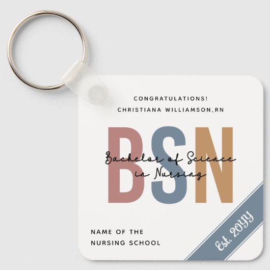 BSN Bachelor of Science in Nursing RN Abschluss Schlüsselanhänger (Vorderseite)
