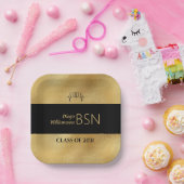 BSN NURSE Abschluss RN LPN Name Black Imitats Gold Pappteller (Party)