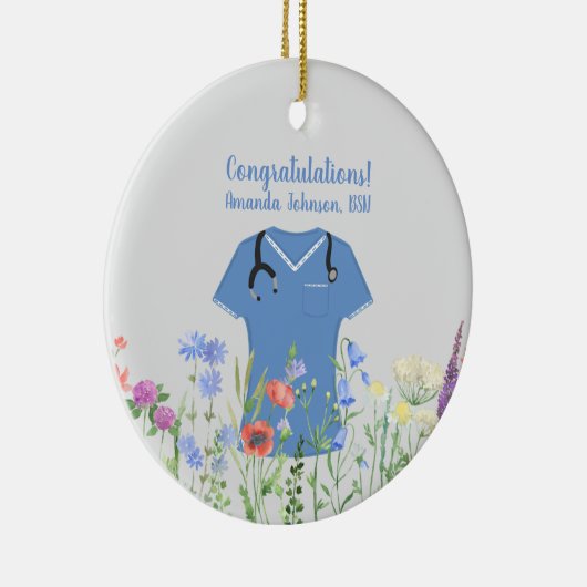 BSN Nurse Blue Scrubs Keramik Ornament (Rechts)