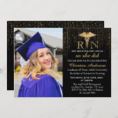 BSN RN Gold Glitzer Nursing Foto Graduation Party Einladung (Vorne/Hinten)