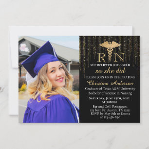 BSN RN Gold Glitzer Nursing Foto Graduation Party Einladung