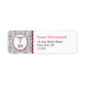 BSN RN LPN Damask Caduceus Black Hot rosa (Vorne)