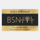 BSN RN LPN Nurse Graduton Party Elegant Black Gold Rechteckiger Aufkleber (Vorderseite)