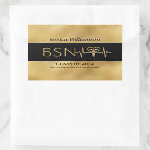 BSN RN LPN Nurse Graduton Party Elegant Black Gold Rechteckiger Aufkleber
