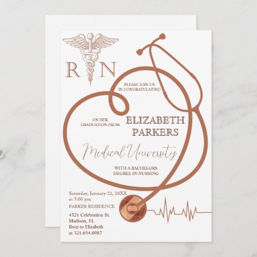 BSN RN Moderne Nursing Graduation Party Einladung (Vorne/Hinten)
