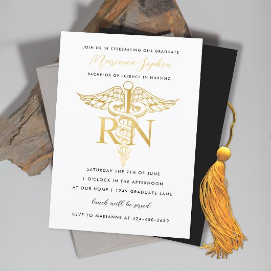 BSN RN Nurse Graduation Party Ankündigung Gold
