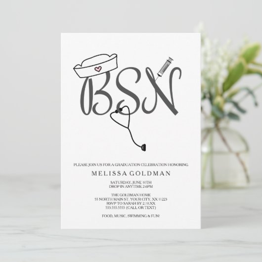 BSN RN Pflegepersonal Abschluss lädt ein, einfach  Einladung (Stehend Vorderseite)