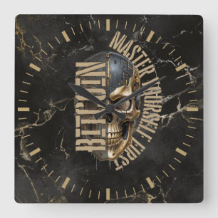 BTC Motivation Totenkopf Goldmarmor Quadratische Wanduhr