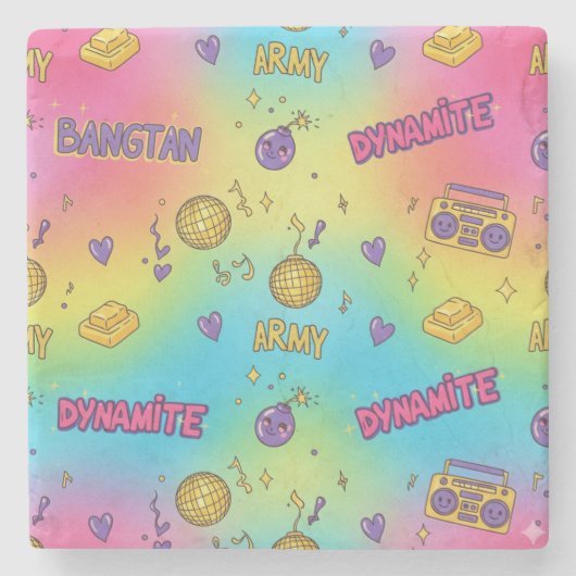 BTS Dynamite Disco Party Seamless Pattern Steinuntersetzer (Vorderseite)