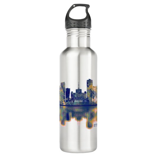 Buarest Skyline Edelstahlflasche (Vorderseite)