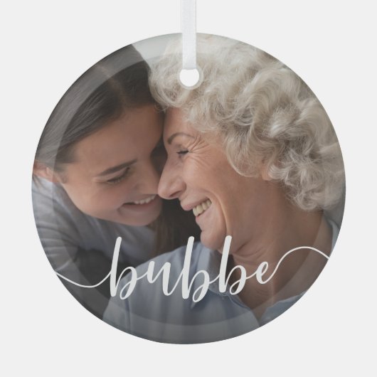 Bubbe Oma Script Overlay Ornament Aus Glas (Vorderseite)