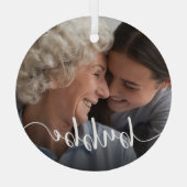 Bubbe Oma Script Overlay Ornament Aus Glas (Rückseite)