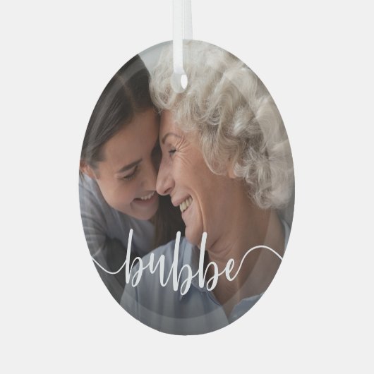 Bubbe Oma Script Overlay Ornament Aus Glas (Vorderseite links)