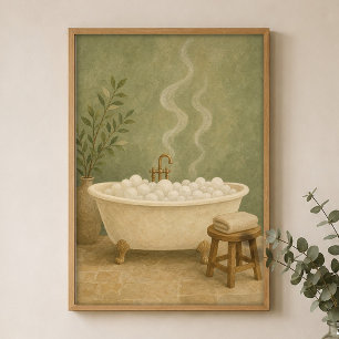 Bubble-Bad-Krallenfuß-Wasserfarben-Farmhaus-Plakat Poster