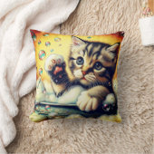 "Bubble Bath Kitten - Whimsical Bath Time Art" Kissen (Decke)