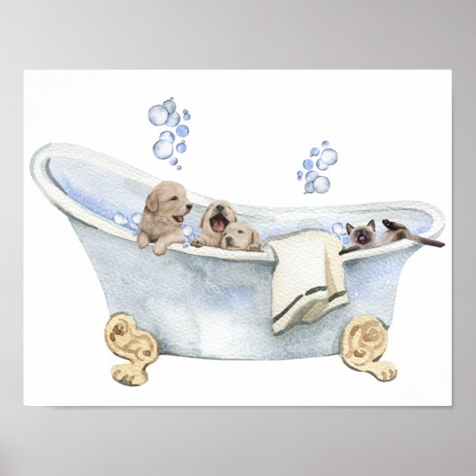 Bubble Bath Puppies Kitten Badewanne Badezimmer Poster (Vorne)
