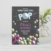 Bubble Birthday Party Einladung POP Birthday Girl (Stehend Vorderseite)
