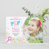 Bubble Birthday Party Einladung POP Birthday Girl (Stehend Vorderseite)