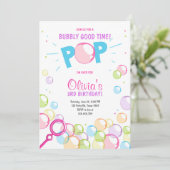 Bubble Birthday Party Einladung POP Birthday Girl (Stehend Vorderseite)