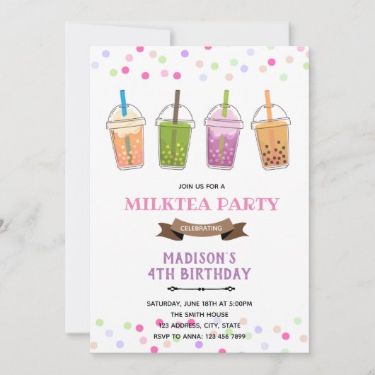 Bubble Boba Milch Tee Geburtstagsparty Einladung (Vorderseite)