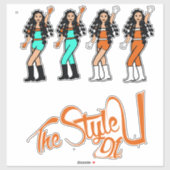 Bubble Braids Dancer Stickers Orange/Aqua Aufkleber (Blatt)