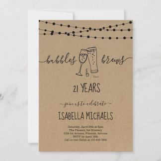 Bubble & Brews 21. Geburtstagsfeier Party Einladun Einladung