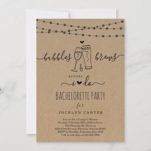 Bubble & Brews Bacherlorette Party Einladung (Vorderseite)