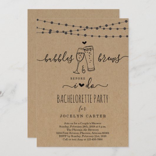 Bubble & Brews Bacherlorette Party Einladung (Vorne/Hinten)