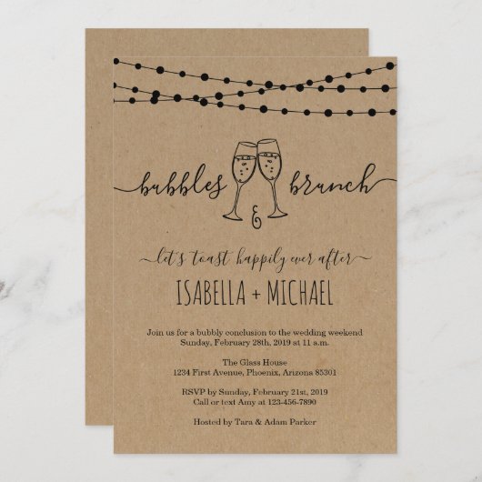 Bubble & Brunch Morgens nach der Hochzeitsfeier Einladung (Vorne/Hinten)