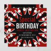 Bubble Burst Red White & Black Birthday Einladung (Vorne/Hinten)