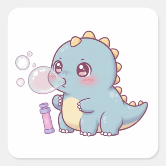 Bubble Dino – Playful & Kawaii! Quadratischer Aufkleber (Vorderseite)
