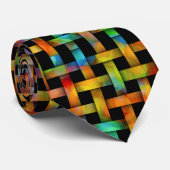 Bubble Farben Holzweave Muster auf schwarzer Krawa Krawatte (Gerollt)
