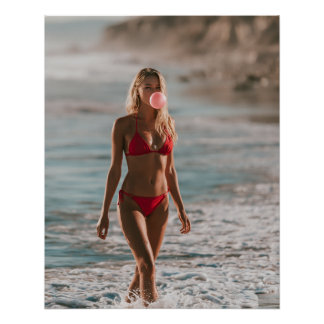 Bubble Gum Beach Babe Coastal Sommer Wandkunst Poster