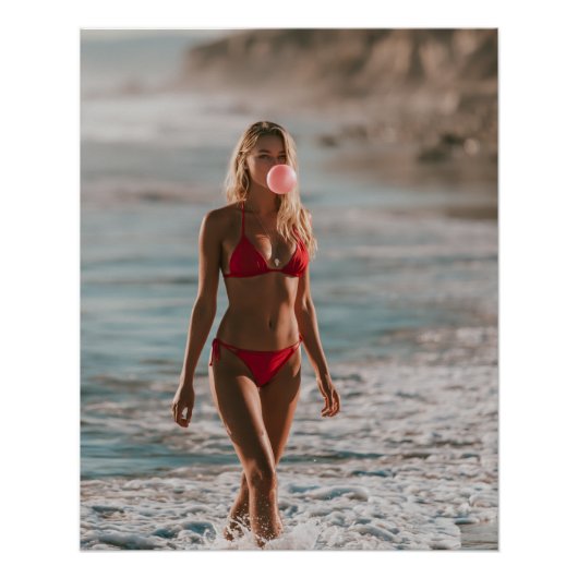 Bubble Gum Beach Babe Coastal Sommer Wandkunst Poster (Vorderseite)